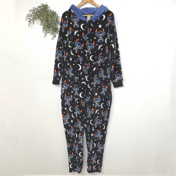 Disney Stitch Skeleton Halloween Plush Fleece Hooded Union Suit 2X - Picture 3 of 7